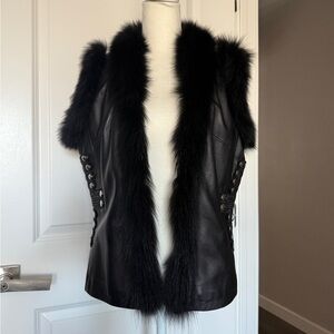 Paolo Santini Rabbit and Leather Moto Vintage 
Studded Vest. Size 8